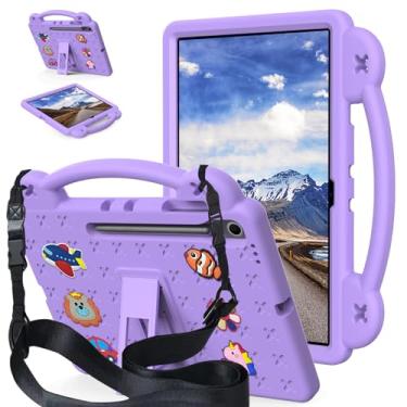 Imagem de AKABEILA Compatível com Samsung Galaxy Tab S10 Lite 2025 10,9 polegadas, capa protetora universal leve à prova de choque com alça de ombro e alça de suporte, roxo claro