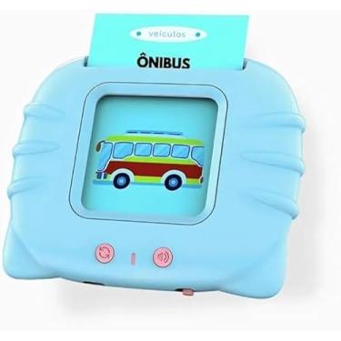 Imagem de Brinquedo Educativo Infantil Montessori Com Leitor de Cartões Flash em Português e Inglês 112 Cartões com 224 Palavras (azul)