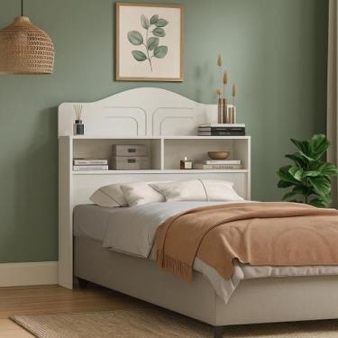 Imagem de Cabeceira 100% MDF Cama Box Solteiro 2 Nichos Robusta - Anayben, Branc