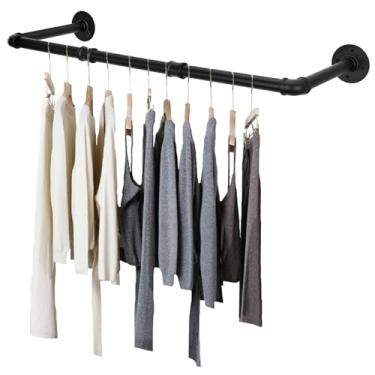 Imagem de CCAENI Suporte de parede para roupas, barra de ferro preto industrial, haste removível resistente para armazenamento de armário