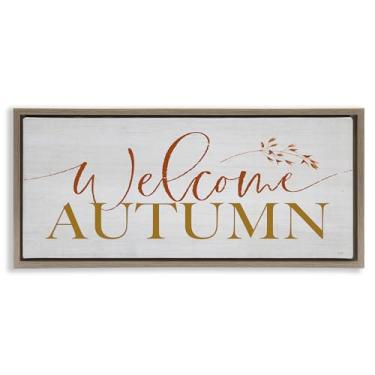 Imagem de Stupell Industries Inviting Welcome Autumn Script Brown Framed Floater Canvas Wall Art, design by Lux + Me Designs, 11 x 25