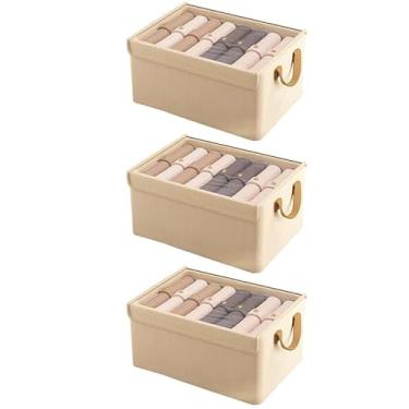 Imagem de KIT 3 Caixa de armazenamento dobrável multiuso com tampa, adequada para guardar roupas e brinquedos para evitar poeira(Cáqui*3)