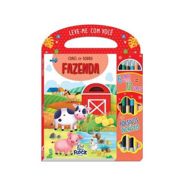 Imagem de Cores em dobro: Fazenda - Livro de colorir + adesivos + 6 lápis bicolo