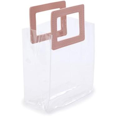 Imagem de Kit de Sacolas para Presente, Cromus, Lisa, PVC, Transparente e Rosa, 16,4 x 14,2 x 7,3 cm, Pacote com 10