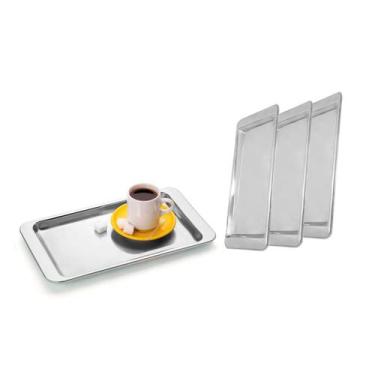 Imagem de Bandeja Inox Retangular 30cm Cafe Cha Bar Cafeteria 4un - JAMES.F
