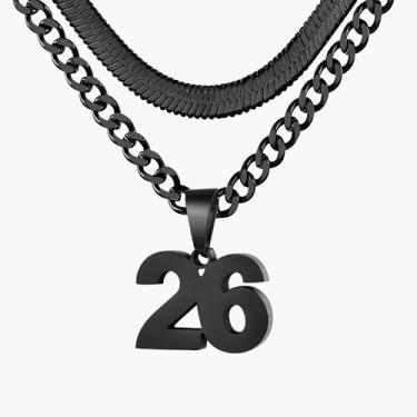 Imagem de Colar de número, colar em camadas para homens, meninos e crianças, colar com números para meninos atletas, corrente de aço inoxidável de 45,7 cm + 50 cm para homens com pingente de número, colares de