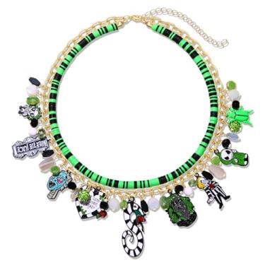 Imagem de CENAPOG Colar feminino de Halloween com besouros, vermes de areia, pingentes de terror, colares com contas, acessórios de festa de Halloween, acessórios de fantasia de besouro, One Size, Metal, Sem