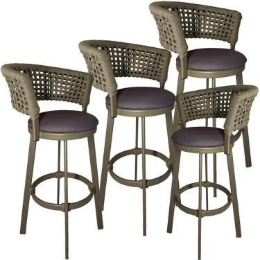 Imagem de 4 Banqueta Somália Em Alumínio E Corda Náutica Jardim Rami