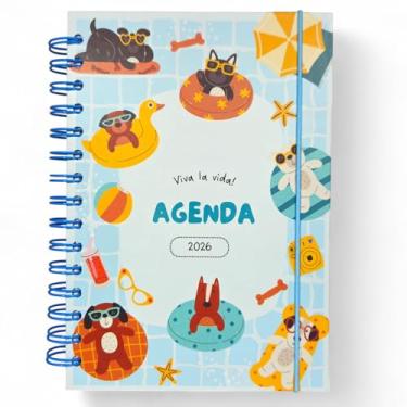 Imagem de Agenda Diária de Bolsa 2026 Planner 16x12 Capa Dura Pets Gatinho Cachorrinho Borboleta Feminina (Cachorrinhos na Piscina)
