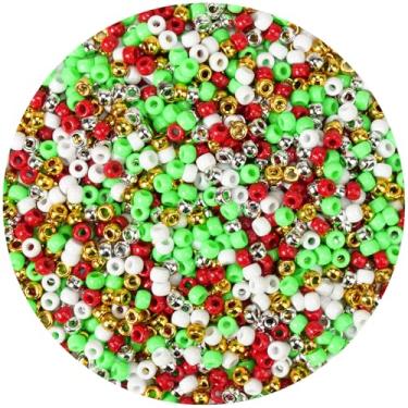 Imagem de 1000 peças de contas de pônei de Natal a granel – 6 x 9 mm contas Kandi de ouro branco vermelho verde branco prata para pulseiras, tranças de cabelo, fabricação de joias, artesanato e decorações de