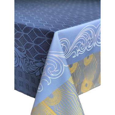 Imagem de Toalha De Mesa Art Deco Azul Em Jaquarde 100% Algodão 1.80X2.50M