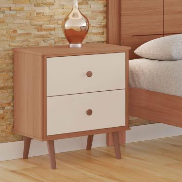Imagem de Mesa De Cabeceira Monza 2 Gavetas Em Mdf Com Pés Tuboarte Freijo Com Off White
