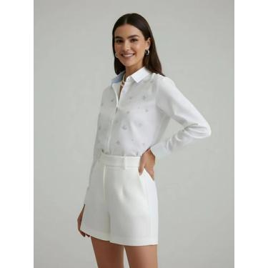 Imagem de Camisa Social Feminina com Strass Furta-cor Premium  Blusa de Luxo Man