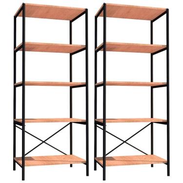 Imagem de Kit 2 Estantes Livreiro Multiuso Estilo Industrial 150cm 5 Prateleiras Trento Preto Fosco - Artefamol
