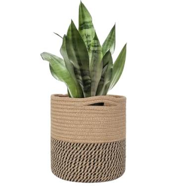 Imagem de MEGASKET Cesta de juta tecida, vaso de cesta de vime de até 17,78 cm, cobertura de vaso de árvore interna redonda, plantador boêmio pequeno, caixas decorativas para plantas e decoração de casa, 20 x