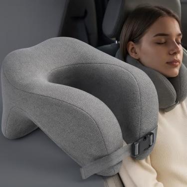 Imagem de Travesseiro de Pescoço para Viagem com Espuma Viscoelástica. Almofada de Descanso do Pescoço Respirável e Anti-ronco. Travesseiro Ergonômico U-Shape
