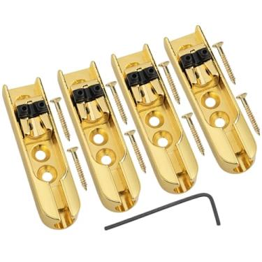 Imagem de DIAO79NI 4 peças de ponte para baixo individual para baixo ponte de baixo ponte de baixo de corda única para baixo de 4 cordas selas de zinco resistentes (ouro)