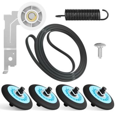 Imagem de TEPU Kit de substituição de rolo de secadora compatível com kit de reparo de secadora Samsung, inclui rolo de secadora DC97-16782A, polia intermediária DC93-00634A, correia 6602-001655, peças de mola