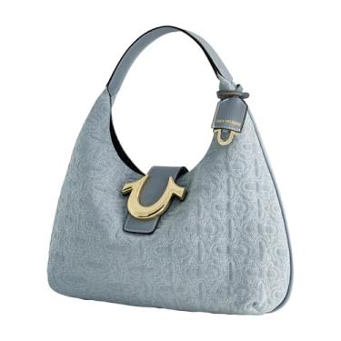 Imagem de True Religion Bolsa Hobo, bolsa feminina grande acolchoada jeans crescente, jeans