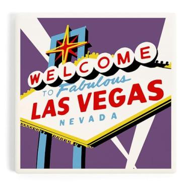 Imagem de Las Vegas, Nevada, placa de boas-vindas (porta-copos de cerâmica absorvente, único, fundo de cortiça, decoração de mesa de cozinha)