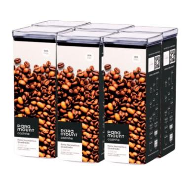 Imagem de Paramount Potes Herméticos Quadrados, 2,2L, Transparente, Poliestireno, Tampa com Vedação Silicone, Kit 6 Unidades, Design Empilhável, Linha Lumini