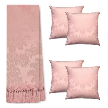 Imagem de Kit Manta Xale Para Sofá E Cama Cores Com 4 Capas de Almofada (1,40x1,80,147 ROSÊ)