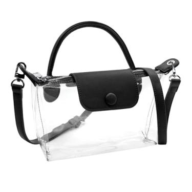 Imagem de Long Keeper Bolsa transparente para estádio aprovada pequena bolsa tiracolo bolsas de ombro transparentes para mulheres, bolsa de mão para eventos de concertos, Preto, Alça de couro removível pequena
