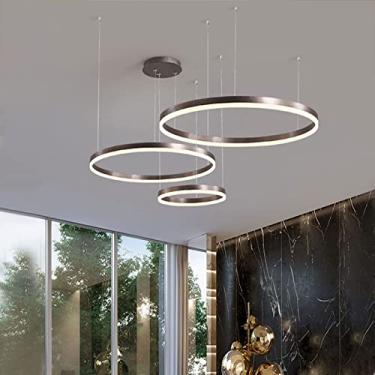 Imagem de Lustre LED moderno, luz pendente LED de acrílico e metal com controle remoto regulável, luminária pendente de teto com anéis escovados, sala de estar, quarto, hall de entrada, sala de jantar