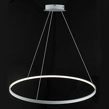 Imagem de Luminária pendente LED circular em formato de anel, lustre moderno de acrílico e metal com altura ajustável para sala de estar, quarto, mesa de jantar, luz branca e neutra - 60 cm, 38 W