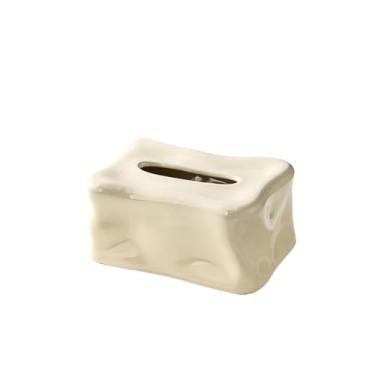 Imagem de Capa para caixa de lenços de papel Caixa de lenços cerâmica luxo leve para sala estar, mesa criativa, dispensador retangular guardanapos faciais(Branco)