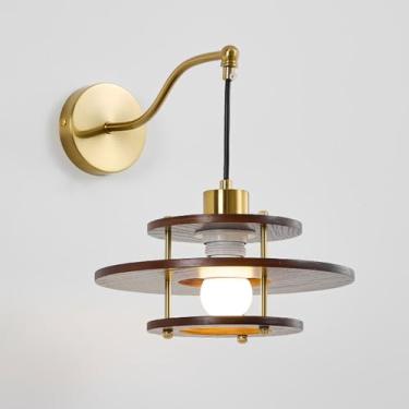 Imagem de Luminária de parede estilo gaiola de madeira estilo japonês, luminária de parede nórdica de madeira maciça, acabamento retrô em latão escovado antigo, luminária de decoração artística em mad