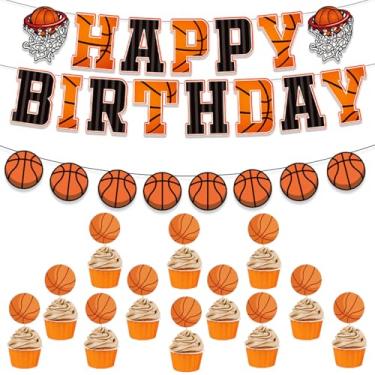 Imagem de PANRRPERS Bandeiras de feliz aniversário, topos de cupcake, decorações de festa, guirlanda de festa de aniversário para crianças, adolescentes, meninos e meninas (faixa + topos de cupcake)