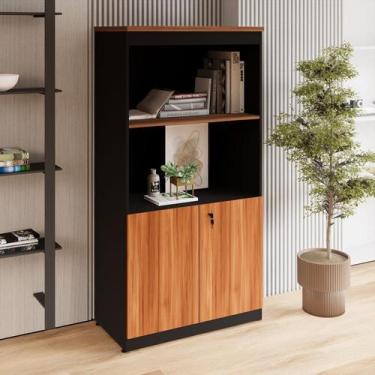 Imagem de Estante Armário 160cm para Escritório com 2 Portas Puxadores Cava Corp