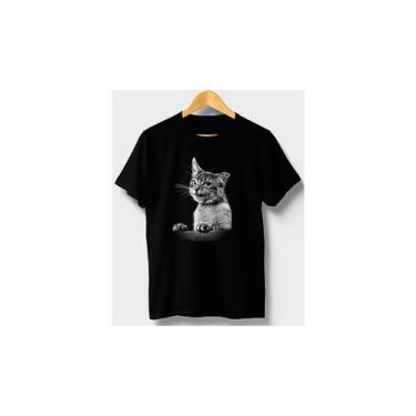 Imagem de Camiseta Blackfans preta e branca com estampa de gato LED 100% algodão