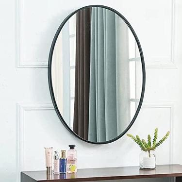 Imagem de LIFOND Espelho de banheiro montado na parede Espelho de banheiro com moldura de metal de ferro, espelho de parede oval, espelho de vaidade para quarto espelho de decoração de parede, preto 50 x 80 cm