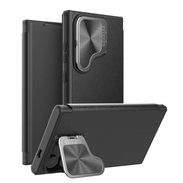 Imagem de Capa carteira para Samsung Galaxy S24/S24 Plus/S24 Ultra, capa de couro executiva livro Folio Kickstand Metal Lens Protection Flip Phone Case preta