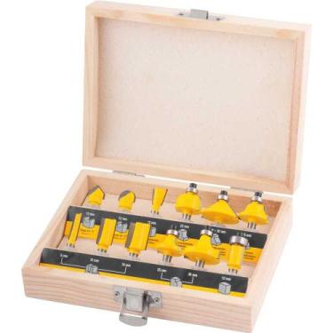 Imagem de Jogo De Fresas Madeira 12 Peças Metal 6mm Vonder Kit Maleta