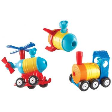 Imagem de Learning Resources 1-2-3 Build It! Rocket, Train, Helicopter – Kit de Construção com 17 Peças Coloridas para Crianças a partir de 2 anos