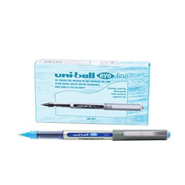 Imagem de Caneta Rollerbal Eye Fine UB 157 Micro 0.7mm, Uni-Ball, Azul Claro, Caixa com 12 unidades.