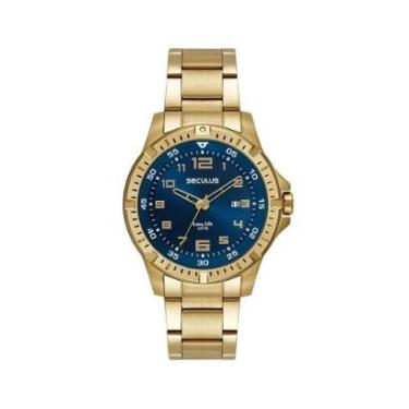 Imagem de RELÓGIO ANALÓGICO CALENDÁRIO AÇO VISOR AZUL SECULUS-Masculino