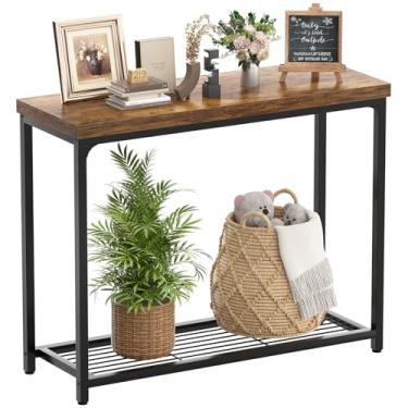 Imagem de Besiost Mesa de console pequena de 81 cm, mesa de entrada de 2 níveis, mesa de sofá com prateleiras de malha, mesas de console para sala de estar, quarto, corredor, entrada, hall de entrada, marrom