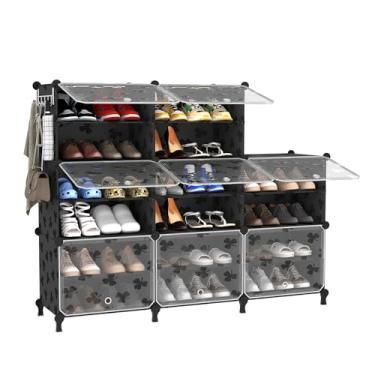 Imagem de UNKU Sapateira, armário de armazenamento de sapatos de 8 andares, organizador de prateleiras de plástico para armário e quarto, entrada preta