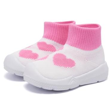 Imagem de MORENDL Pantufas infantis antiderrapantes para meninos e meninas, Coração rosa, 9-12 meses