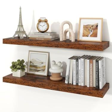 Imagem de Ornawit Prateleiras flutuantes para parede, prateleiras de madeira rústica montadas na parede para banheiro, quarto, sala de estar, cozinha, prateleira suspensa para livros/armazenamento/decoração de