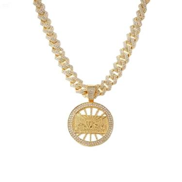 Imagem de Xikui Corrente de colar de diamante, colar com pingente de tubarão hip hop banhado a ouro 18 K de largura 13 mm de comprimento 50 cm para homens/mulheres, joias Ice Out para festas (Halloween,