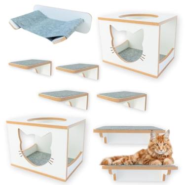 Imagem de Playground Para Gatos 9Pçs Acabamento Premium Resistente Já Montado Com Kit Fixação e Carpete Antiderrapante (Branco)