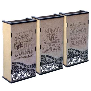 Imagem de Kit com 3 Mini Vasos de Parede para Flores e Plantas Artificiais em Madeira MDF com Gravação a Laser