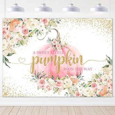 Imagem de Avezano Pano de fundo de chá de bebê de abóbora rosa A Little Pumpkin is on the Way Outono Baby Shower Bckground Gold Dots Little Pumpkin Baby Shower Backdrops para meninas