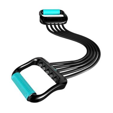 Imagem de Fenteer Faixas de resistência expansoras de tórax com 5 cordas removíveis, faixas de exercícios, dispositivo de força de braço para uso doméstico, exercícios, Azul Preto