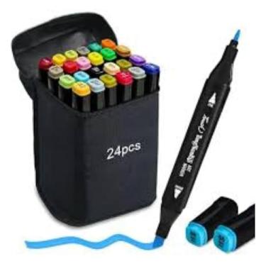 Imagem de Kit Canetinhas Para Pintar Bobbie Goods; Caneta Marcador Permanente Para Colorir; Estojo Para Desenho Profissional 24 Cores;não tóxicas ;Conjunto Kit De Canetinhas Pontas Duplas Cores Vivas- SEVEN-
